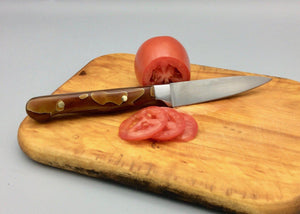 3.5" Bolstered Kitchen Utility/Paring Knife, Stainless & Caramel Resin