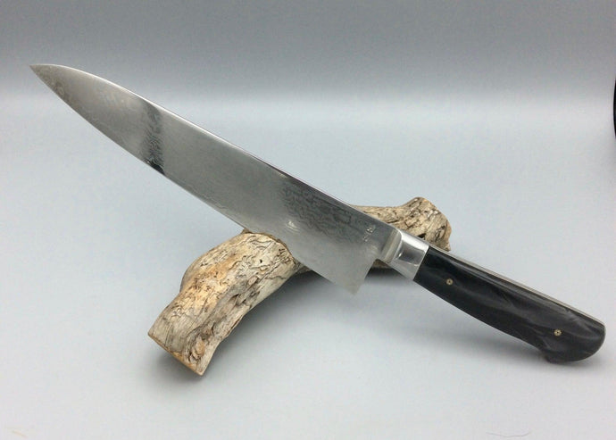 Custom VG10 Damascus Chef Knife with Black Pearl Kirinite Handle Scales