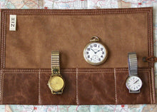 Distressed Leather Watch Rolls in Cognac