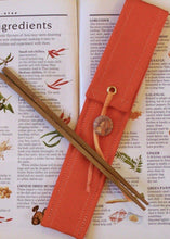 Eco-Friendly Personal Chopstick or Straw Case in Orange Canvas, Art Nouveau Princess Button