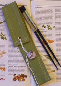 Eco-Friendly Personal Chopstick or Straw Case in Wasabi Canvas, Geisha Button