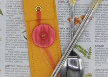 Eco-Friendly Personal Chopstick/Straw Case in Yellow Canvas, Orange Button, Chopsticks Available