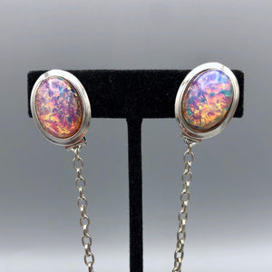 Glass Opal Sweater Clips in Silver Tone, 8.25", 18x13 Ovals, Retro by Roxy