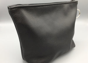 Large Black Leather Pouch, Pebble Grained