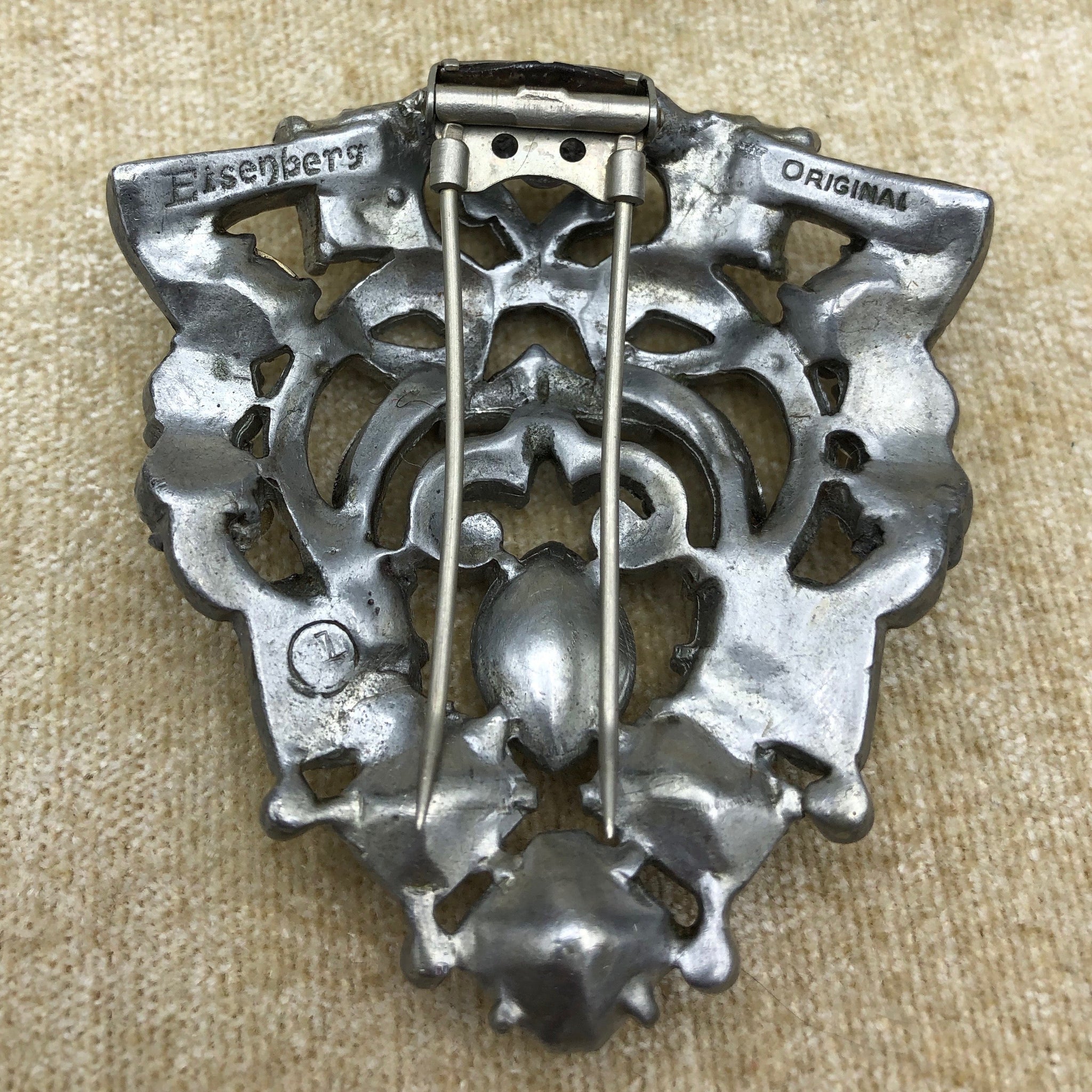 Massive Vintage Signed Eisenberg Original Rhinestone Fur Clip, Fully R ...