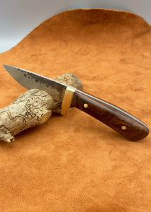 Montana Vigilante Hammered Hunting Knife with Arizona Ironwood Handles and Handcrafted Leather Sheath