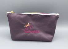 Queen Embroidered Zip Pouches in 2 Sizes, Purple Twill