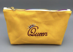 Queen Embroidered Zip Pouches in 2 Sizes, Sunflower Canvas