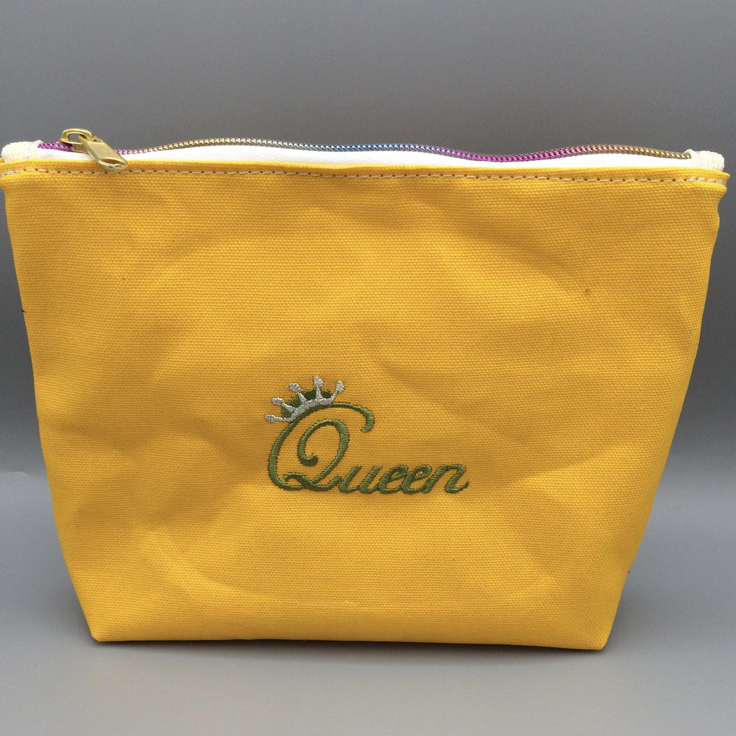 Queen Embroidered Zip Pouches in 2 Sizes, Sunflower Canvas