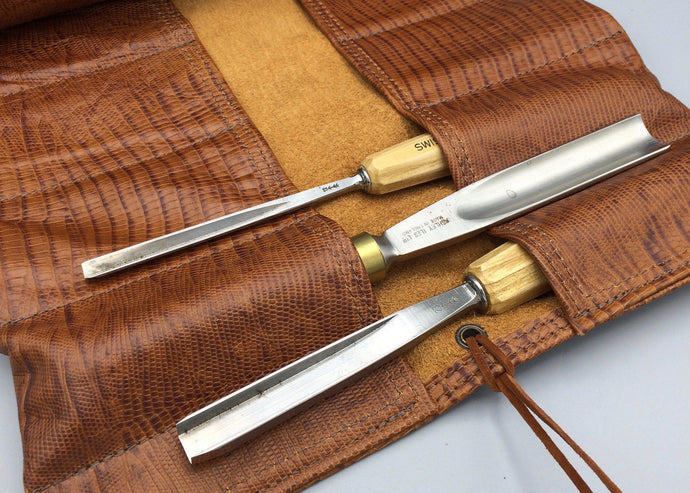 Special Edition 16 Pocket Brindle Lizard Embossed Leather Tool Rolls in 3 Sizes
