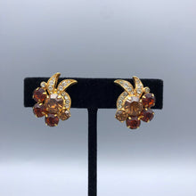 Vintage Signed Eisenberg Ice Rhinestone Clip Earrings, Madeira & Topaz in Gold Tone