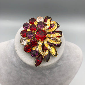 Vintage Signed Eisenberg Red, Purple & Lavender Brooch, 2.25 x 2", Reborn by Roxy