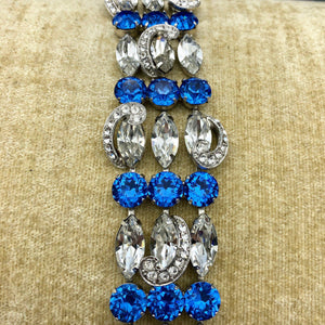 Vintage Signed Eisenberg Rhinestone Bracelet, 7.5" Box Clasp, Sapphire and Clear, Reborn by Roxy
