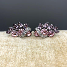 Vintage Signed Eisenberg Rhinestone Clip Earrings, Pink & Lavender with Icing