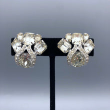 Vintage Signed Eisenberg Rhinestone Earrings, Horseshoe with Emerald Cut