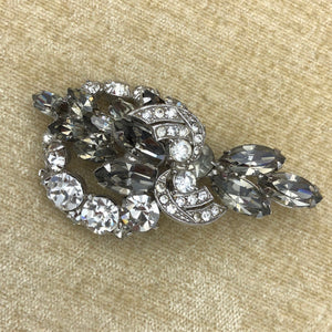 Vintage Signed Weiss Black Diamond Rhinestone Brooch, 2.75", Reborn by Roxy